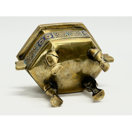 175 - A Late 19th Century Chinese brass and cloisonné censer with cover. 14x9x12cm