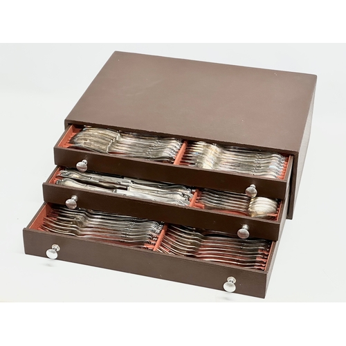 573 - A large set of silver plated cutlery in chest by Berger. 44x32x15cm