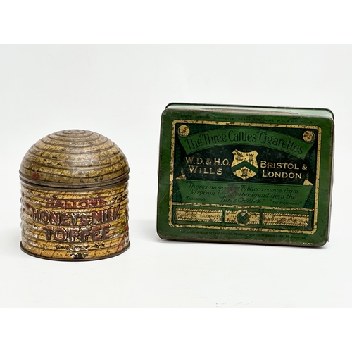 383 - A Halton’s Honey & Milk Toffee beehive tin, together with a W.D & H.O Wills ‘The Three Castles” Ciga... 