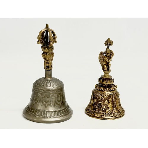 2 Late 19th Century brass and pewter bells. 16cm