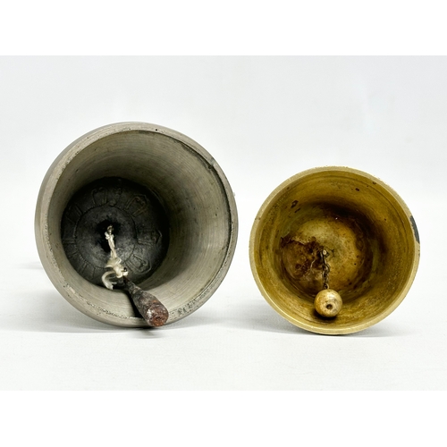 391 - 2 Late 19th Century brass and pewter bells. 16cm