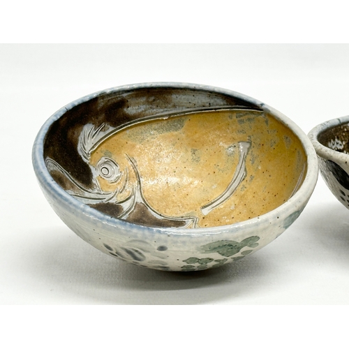 344 - A set of 3 unusual sea creature polychrome glazed stoneware bowls. Numbered 1,2,3. 11x4cm