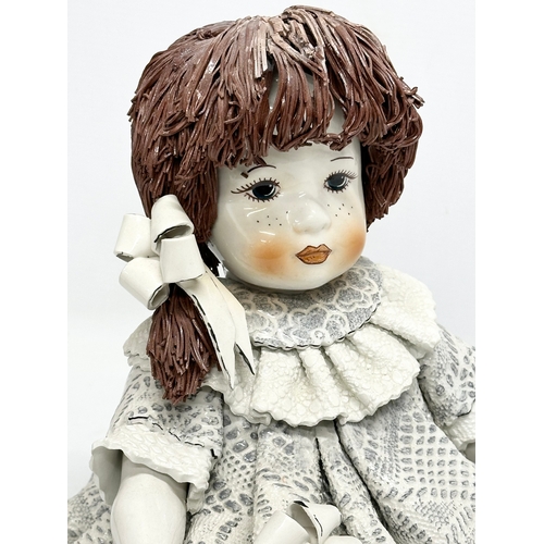 225 - 3 Italian ceramic dolls by Zampiva. Signed. Including a large limited edition of 23/2000. 28x29cm