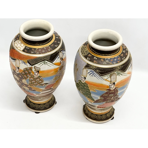 617 - A pair of large Japanese double sided pottery vases by Satsuma. Early/Mod 20th Century. 33cm