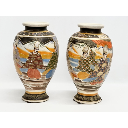 617 - A pair of large Japanese double sided pottery vases by Satsuma. Early/Mod 20th Century. 33cm