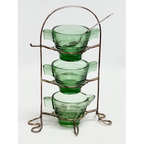 624 - An Early 20th Century 3 tier stand with 3 sugar bowls. Together with a set of 6 Mid Century style co... 