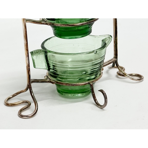 624 - An Early 20th Century 3 tier stand with 3 sugar bowls. Together with a set of 6 Mid Century style co... 