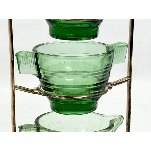 624 - An Early 20th Century 3 tier stand with 3 sugar bowls. Together with a set of 6 Mid Century style co... 