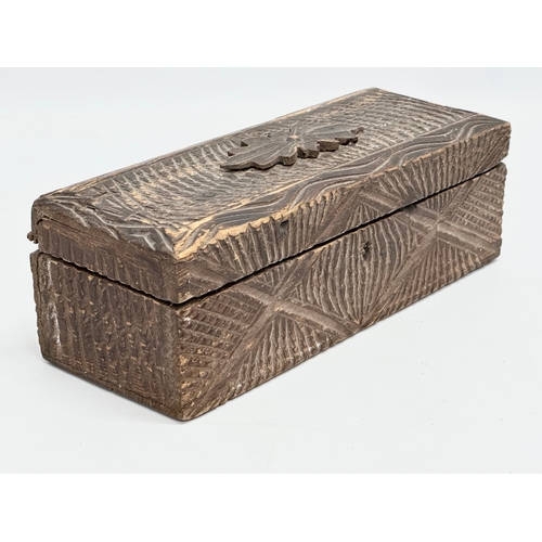 389 - A Late 19th Century chip carved sewing box. 16x10x9cm