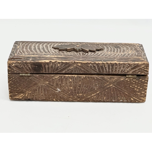 389 - A Late 19th Century chip carved sewing box. 16x10x9cm