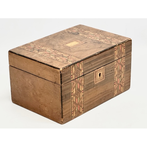 392 - A Victorian inlaid walnut tunbridge ware jewellery box. 25x17x13.5cm