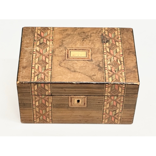 392 - A Victorian inlaid walnut tunbridge ware jewellery box. 25x17x13.5cm