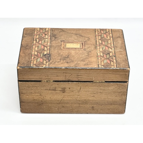 392 - A Victorian inlaid walnut tunbridge ware jewellery box. 25x17x13.5cm