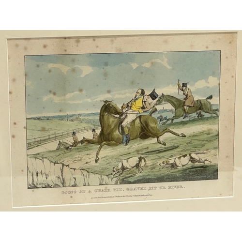 60A - A set of 6 Henry Aiken coloured hunting engravings. Henry Aiken (1785-1851) Going at A Chalk Pit, Gr... 