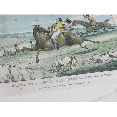 60A - A set of 6 Henry Aiken coloured hunting engravings. Henry Aiken (1785-1851) Going at A Chalk Pit, Gr... 