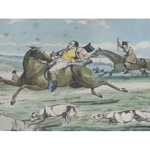 60A - A set of 6 Henry Aiken coloured hunting engravings. Henry Aiken (1785-1851) Going at A Chalk Pit, Gr... 