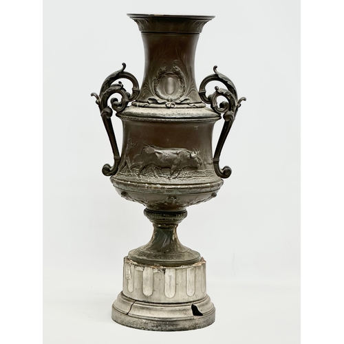 60B - A large signed ‘Bonheur’ excellent quality Mid 19th Century bronze urn. On slate base. Isidore Jules... 