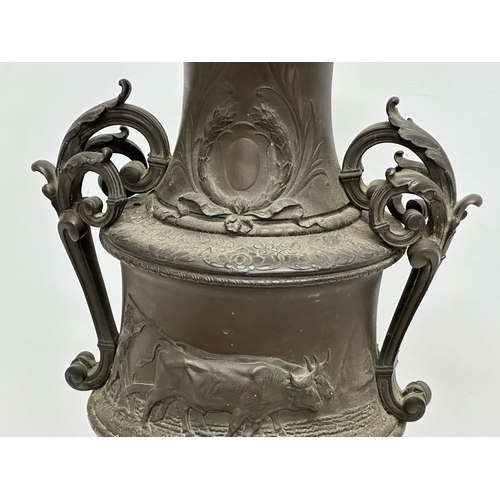 60B - A large signed ‘Bonheur’ excellent quality Mid 19th Century bronze urn. On slate base. Isidore Jules... 