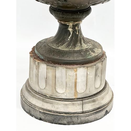 60B - A large signed ‘Bonheur’ excellent quality Mid 19th Century bronze urn. On slate base. Isidore Jules... 