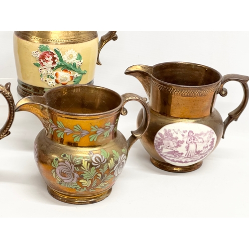 680 - A collection of Victorian lustre jugs.