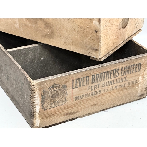 677 - 3 vintage wooden crates. An R.White’s beer crate 41x30x32cm. A Lever Brothers Limited Soapmakers cra... 