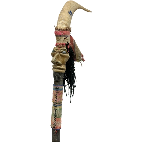 360I - A vintage novelty Native walking stick with horn handle. 96cm