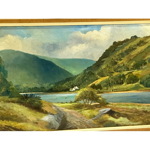 715 - A large oil painting by Edna Sinton. 71x39.5cm. Frame 80x49cm