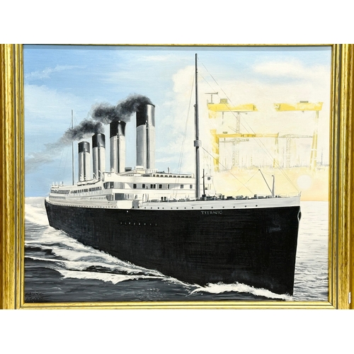 717 - An oil painting on canvas by Bertie Pennie. Harland & Wolff Titanic. 60x50cm. Frame 73x63cm