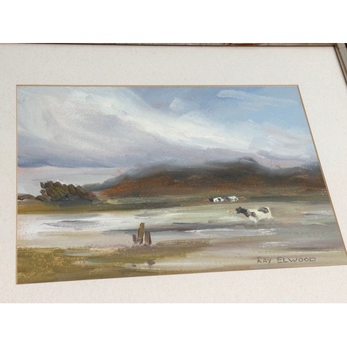 757 - An oil painting by Ray Elwood. 29x21cm. Frame 54x46cm