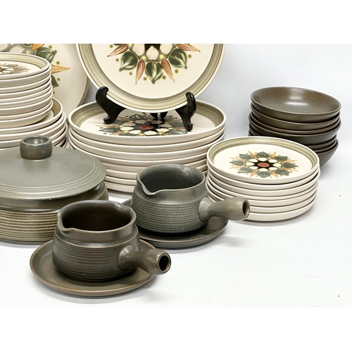 666 - A large 70 piece Mid Century Langley pottery dinner service. 9 dinner plates. 9 salad plates. 15 san... 