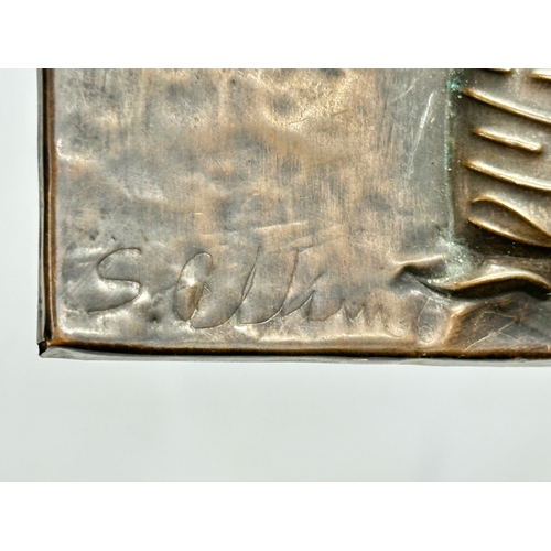 682 - A signed Early 20th Century embossed copper wall plaque. 11.5x20cm