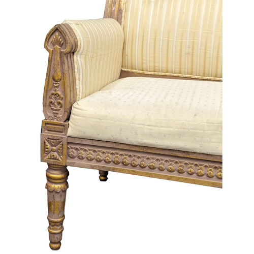 1036 - A 18th Century style French gilt framed 3 seater sofa / bench. 187cm