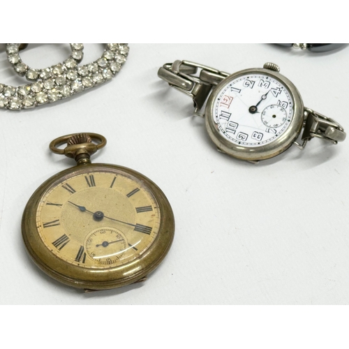 470D - A collection of jewellery. A Dakota watch, vintage pocket watch, wrist watch, large vintage costume ... 