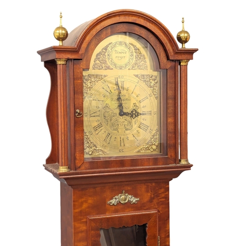 1001 - A Georgian style mahogany longcase clock with brass face by Tempus Fugit, E.J. Goodfellow. 188cm