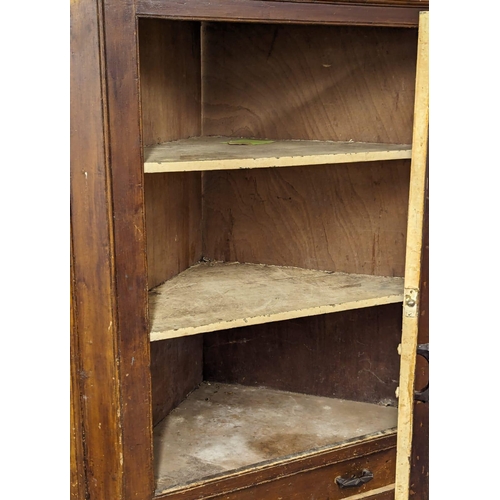 1006 - A Late George III pine corner cabinet with original paintwork, astragal glazed door, and drawer. 91x... 