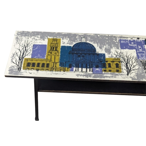 811 - A Mid Century 'London Skyline' coffee table designed by John Piper for Terence Conran. 115x38x35.5cm