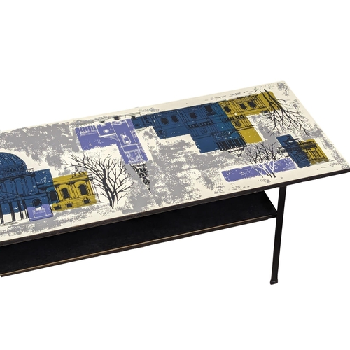 811 - A Mid Century 'London Skyline' coffee table designed by John Piper for Terence Conran. 115x38x35.5cm