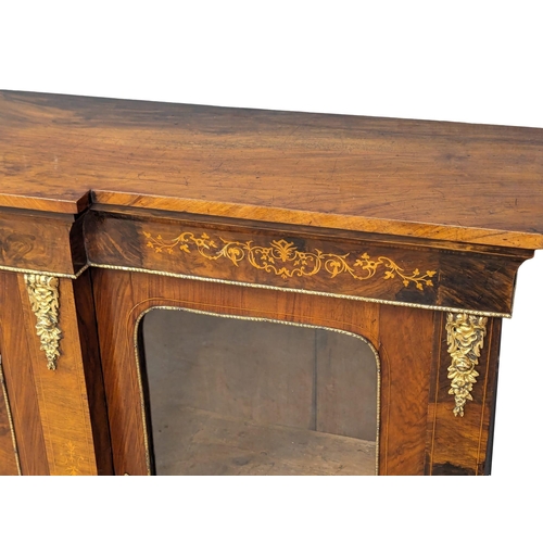 839 - A large Victorian inlaid walnut credenza with brass ormolu mounts. 176x37x106cm