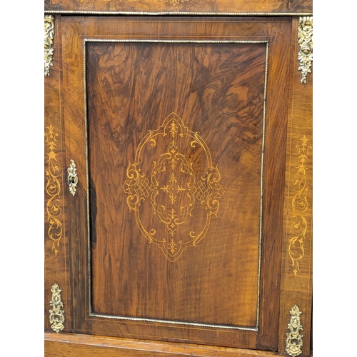 839 - A large Victorian inlaid walnut credenza with brass ormolu mounts. 176x37x106cm