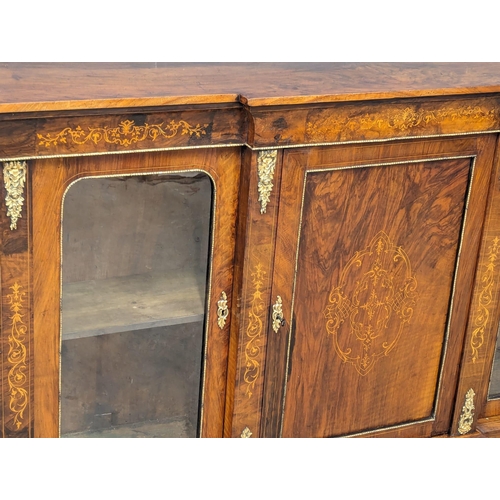 839 - A large Victorian inlaid walnut credenza with brass ormolu mounts. 176x37x106cm