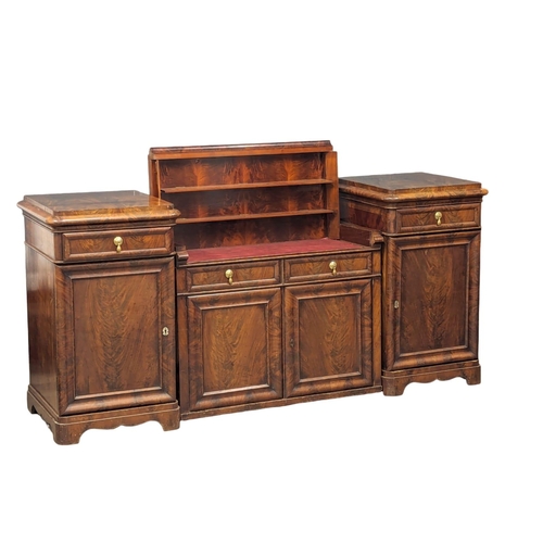 974 - A Mid Victorian mahogany pedestal sideboard with writing compartment. Circa 1860s. 217cm