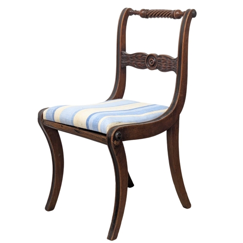 991 - A set for 5 Early 20th Century Regency style mahogany dining chairs on Sabre legs.