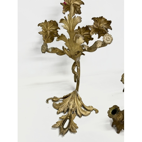 60E - A pair of large Late 19th/Early 20th Century Rococo brass wall sconces. 31x55cm