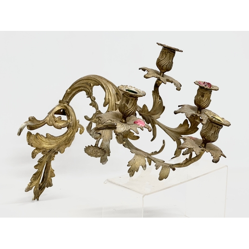 60E - A pair of large Late 19th/Early 20th Century Rococo brass wall sconces. 31x55cm