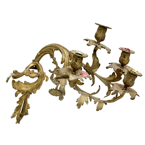 60E - A pair of large Late 19th/Early 20th Century Rococo brass wall sconces. 31x55cm