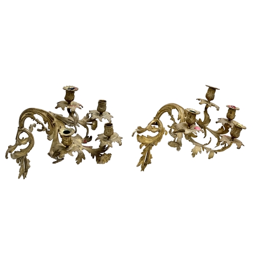 60E - A pair of large Late 19th/Early 20th Century Rococo brass wall sconces. 31x55cm