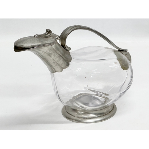 689 - A French crystal and pewter ‘duck’ claret decanter. Wit & Wine. Etain. 28x19cm