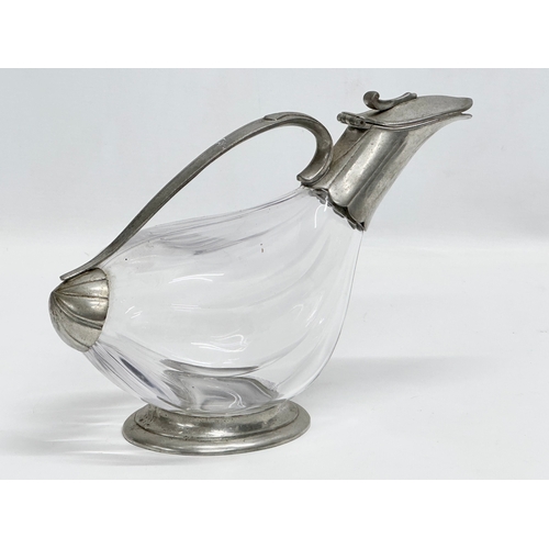 689 - A French crystal and pewter ‘duck’ claret decanter. Wit & Wine. Etain. 28x19cm