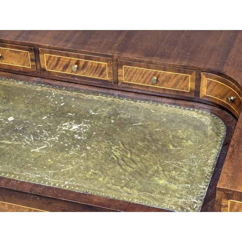 1025 - A Carlton House style inlaid mahogany writing desk with leather top in the manner of Sheraton 116x57... 