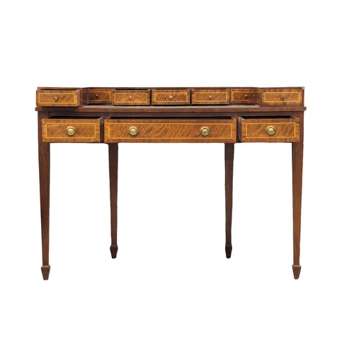 1025 - A Carlton House style inlaid mahogany writing desk with leather top in the manner of Sheraton 116x57... 